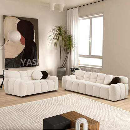 Luxury Sofa Sets: Cosy 2-Piece Sofa and Loveseat Set with Plush Bouclé Upholstery