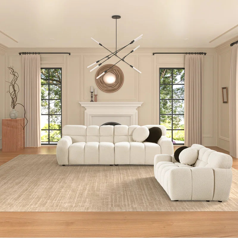 Luxury Sofa Sets: Cosy 2-Piece Sofa and Loveseat Set with Plush Bouclé Upholstery