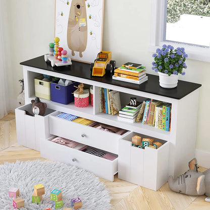 Kids Toy Storage Unit with Blackboard Top & 4-Box Organiser – White MDF Finish