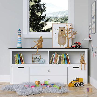 Kids Toy Storage Unit with Blackboard Top & 4-Box Organiser – White MDF Finish