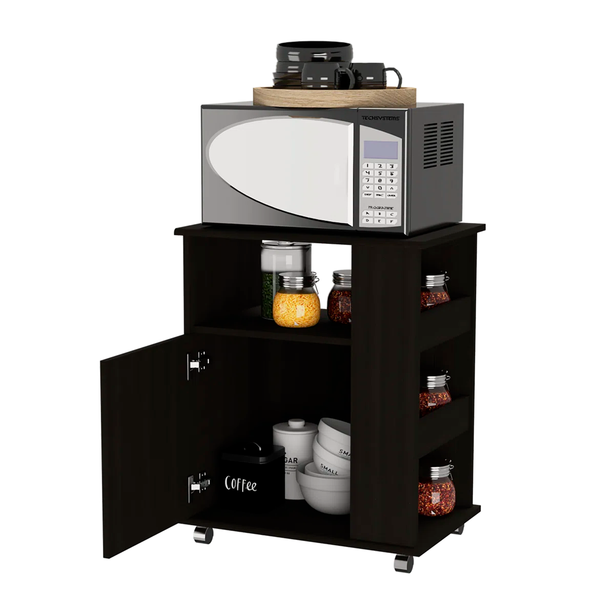 Microwave Stands:  Single-door, three-sided store unit kit smaller cabinet