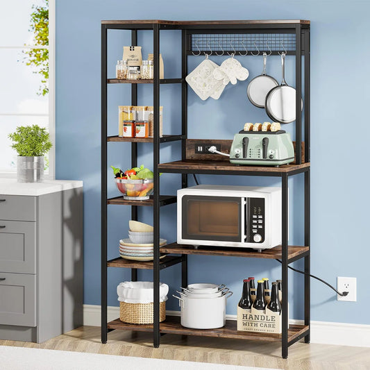 Kitchen Rack: Kitchen Baker's Rack, Freestanding Storage Shelf with USB Ports and Power Outlets