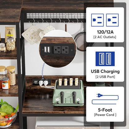 Kitchen Rack: Kitchen Baker's Rack, Freestanding Storage Shelf with USB Ports and Power Outlets