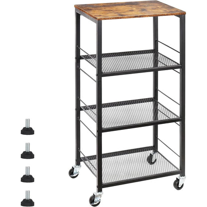 Kitchen Racks: 4-tier kitchen baker’s rack cart with wheels, wood island storage for home use