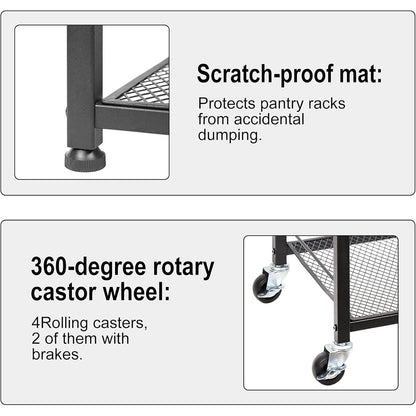 Kitchen Racks: 4-tier kitchen baker’s rack cart with wheels, wood island storage for home use