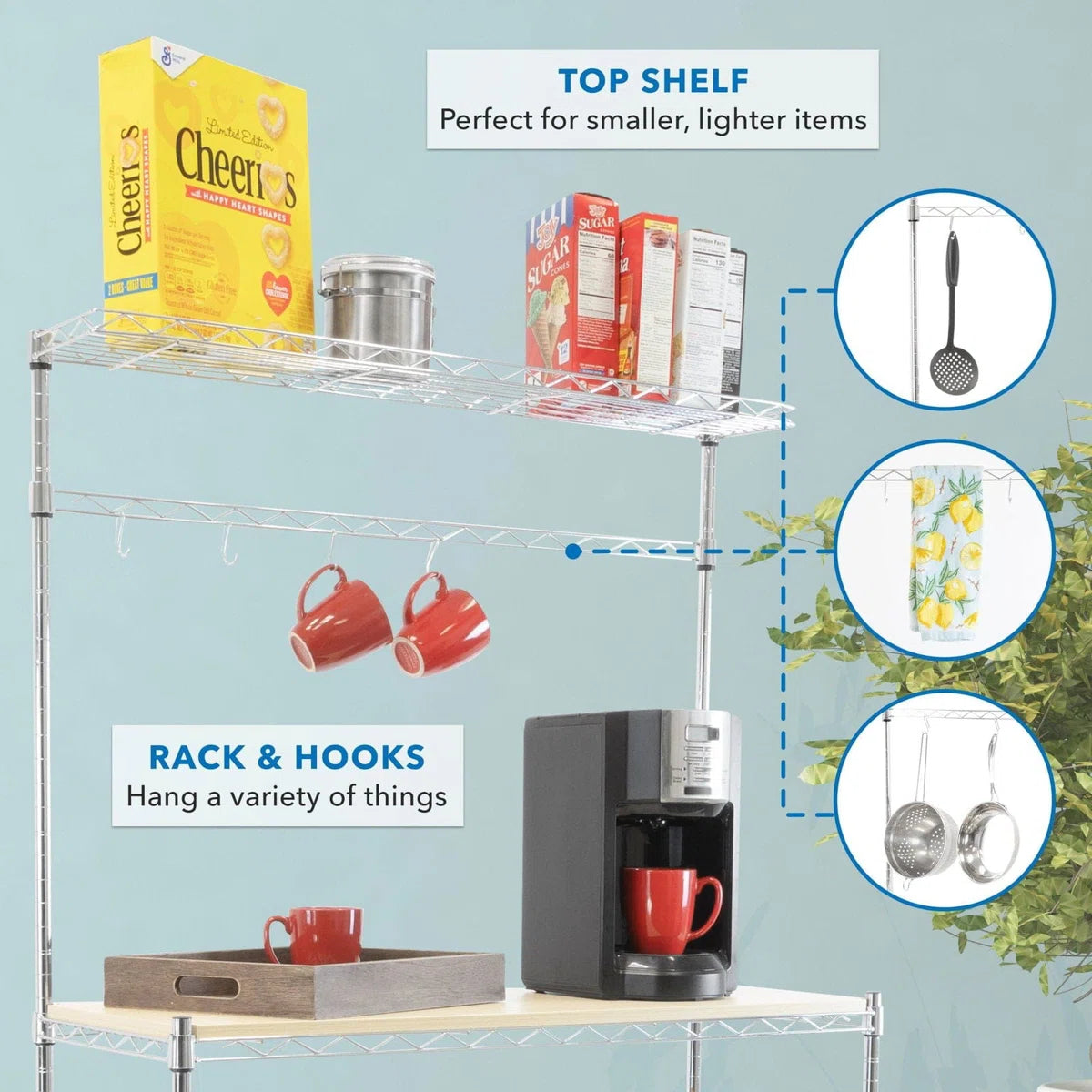 Kitchen Racks: A Baker's Rack in the Kitchen with a Wood Table and Storage