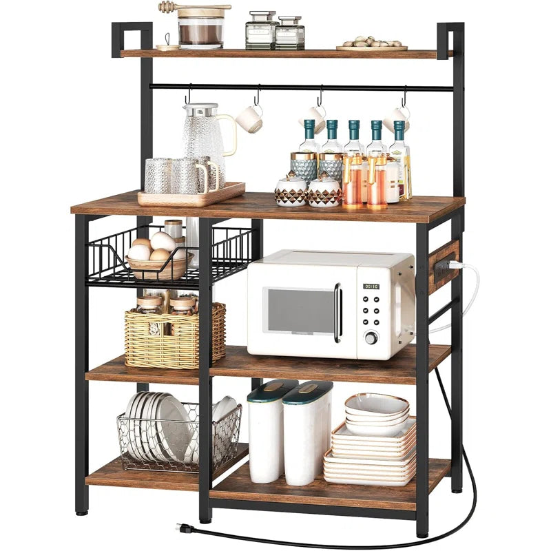 Microwave Stands: Kitchen Bakers Rack With Power Outlets, Shelves, Microwave Stand