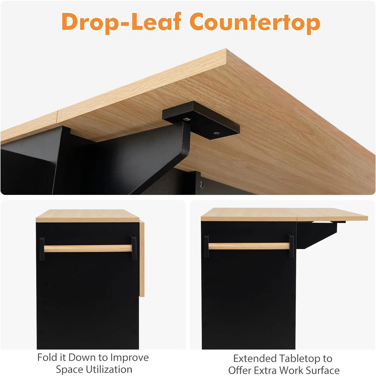 Kitchen Island Table with Drop-Leaf, Wine Rack Power Outlet – Multipurpose Trolley Cart for Kitchen &amp; Bar