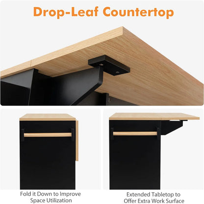 Kitchen Island Table with Drop-Leaf, Wine Rack Power Outlet – Multipurpose Trolley Cart for Kitchen &amp; Bar