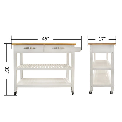 Kitchen Island Table: 45" Wide Solid Wood Kitchen Cart with Drawers, Shelves & Towel Rack