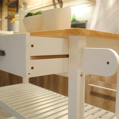 Kitchen Island Table: 45" Wide Solid Wood Kitchen Cart with Drawers, Shelves & Towel Rack