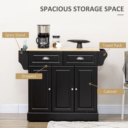 Kitchen Island Table: HOMCOM Kitchen Cart with Drawers, Cabinets, Spice Rack & Towel Rack