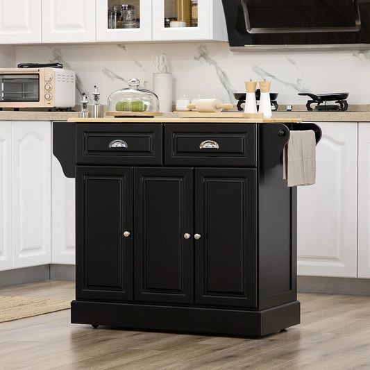 Kitchen Island Table: HOMCOM Kitchen Cart with Drawers, Cabinets, Spice Rack & Towel Rack