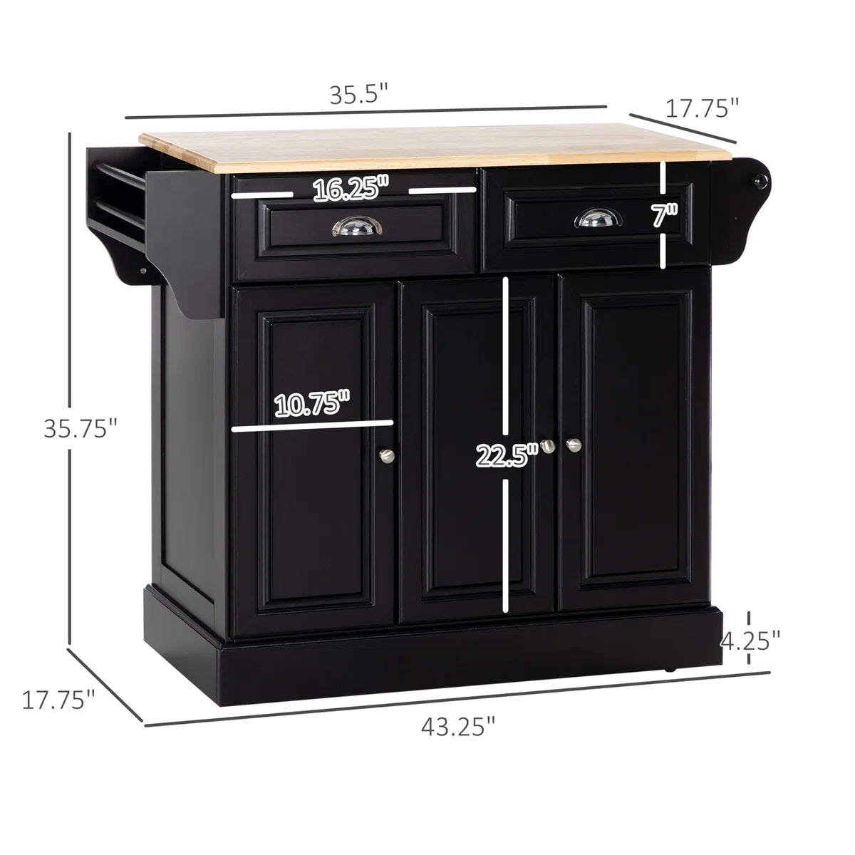 Kitchen Island Table: HOMCOM Kitchen Cart with Drawers, Cabinets, Spice Rack & Towel Rack