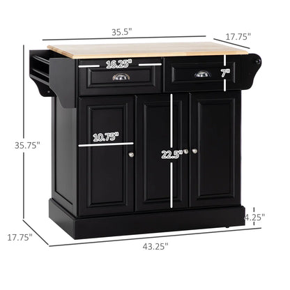 Kitchen Island Table: HOMCOM Kitchen Cart with Drawers, Cabinets, Spice Rack & Towel Rack