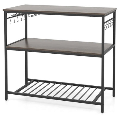 Kitchen Racks: 3 Shelves, Ten Hooks, and Wine Glass Holders on a Kitchen Island