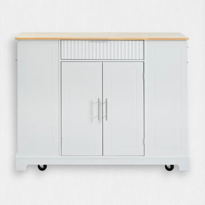 Kitchen Island Table: Tilt-Out Trash Cabinet with Charging Station & Storage Drawers