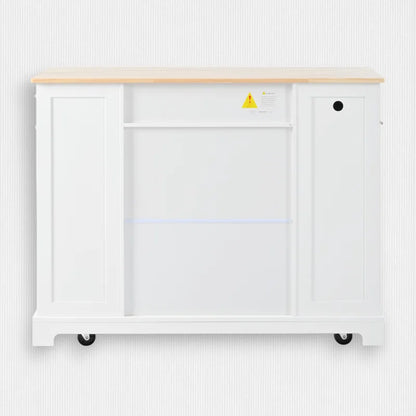 Kitchen Island Table: Tilt-Out Trash Cabinet with Charging Station & Storage Drawers