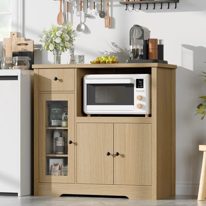 Microwave Stands: Kitchen Microwave Cabinet with 3 Doors, 1 Drawer & Adjustable Shelves – Buffet Sideboard Storage