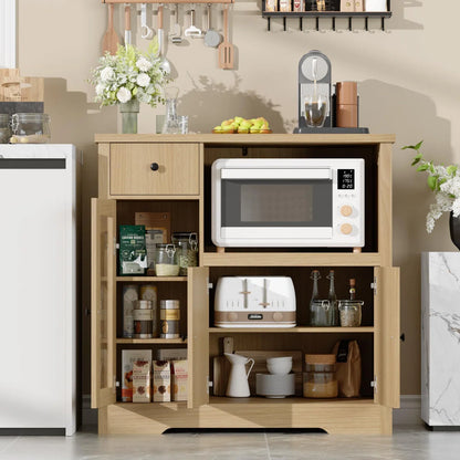 Microwave Stands: Kitchen Microwave Cabinet with 3 Doors, 1 Drawer & Adjustable Shelves – Buffet Sideboard Storage