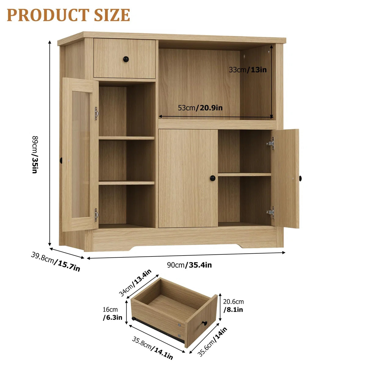 Microwave Stands: Kitchen Microwave Cabinet with 3 Doors, 1 Drawer & Adjustable Shelves – Buffet Sideboard Storage