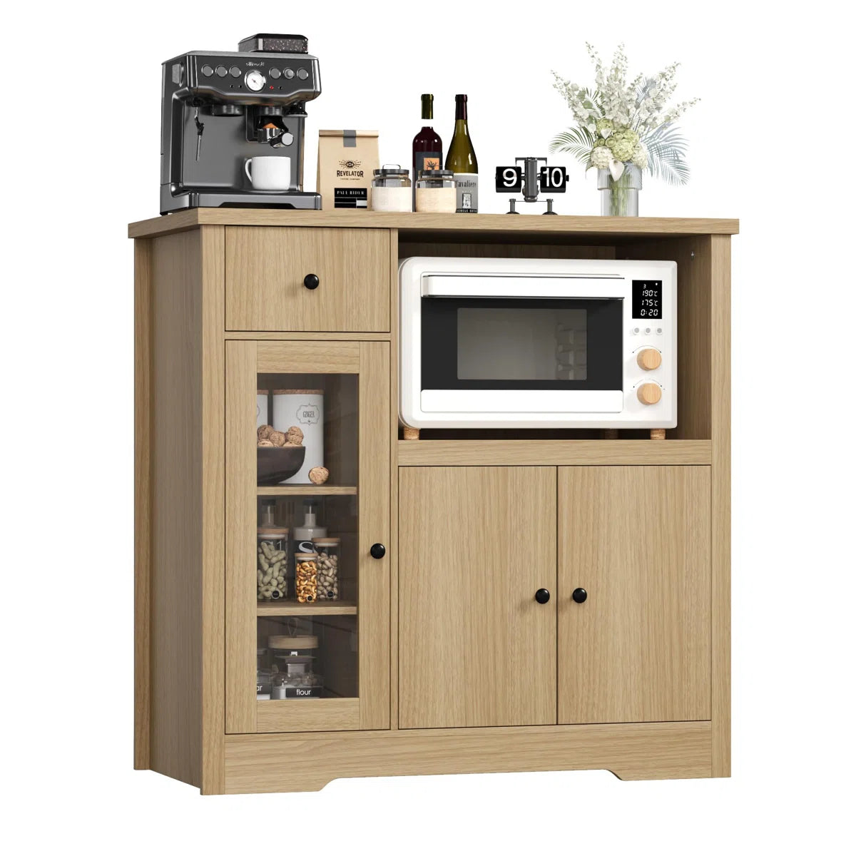 Microwave Stands: Kitchen Microwave Cabinet with 3 Doors, 1 Drawer & Adjustable Shelves – Buffet Sideboard Storage