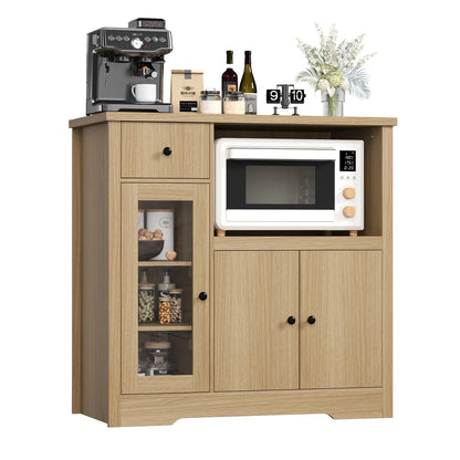 Microwave Stands: Kitchen Microwave Cabinet with 3 Doors, 1 Drawer & Adjustable Shelves – Buffet Sideboard Storage
