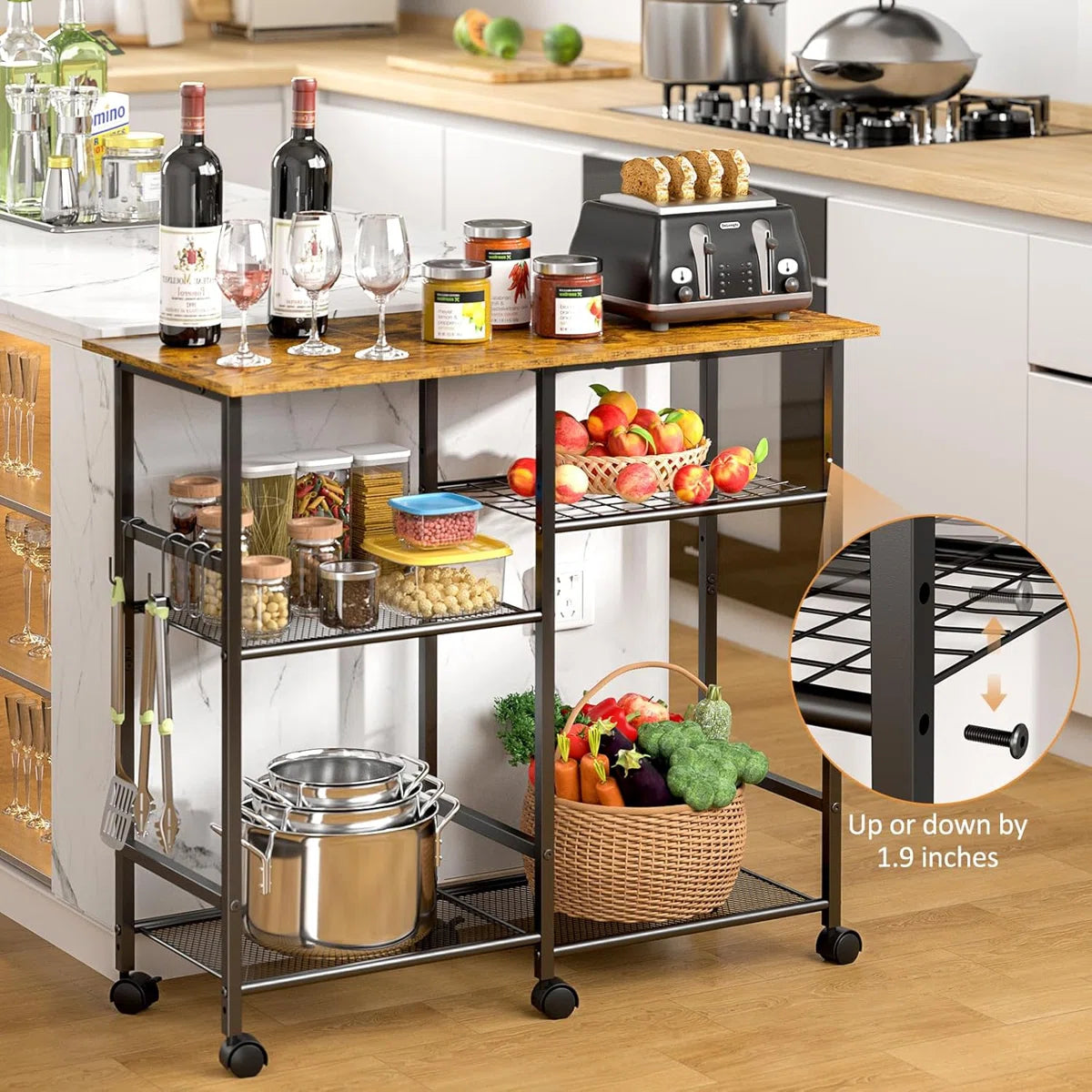 Kitchen Racks: Kitchen Microwave Cart, and Microwave Stand with Adjustable Shelf Rolling Storage Kitchen Baker's Rack with Wheels Living Room Cart Organizer Shelf