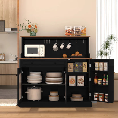 Microwave Stands: Glass-doored Kitchen Pantry Cabinet & Hutch storage