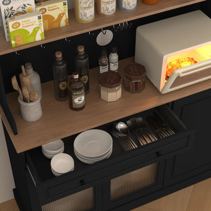 Microwave Stands: Glass-doored Kitchen Pantry Cabinet & Hutch storage