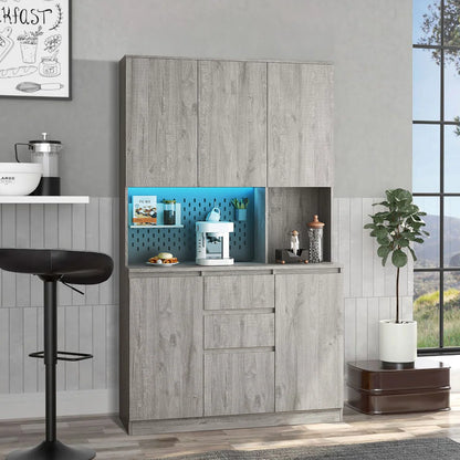 Microwave Stands : Modern Kitchen Sideboard Cabinet with LED & Charging Station – Stylish Microwave Stands for Any Room