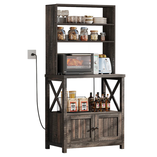 Kitchen Racks: 31.4'' Wooden Baker's Rack Suitable for Microwaves