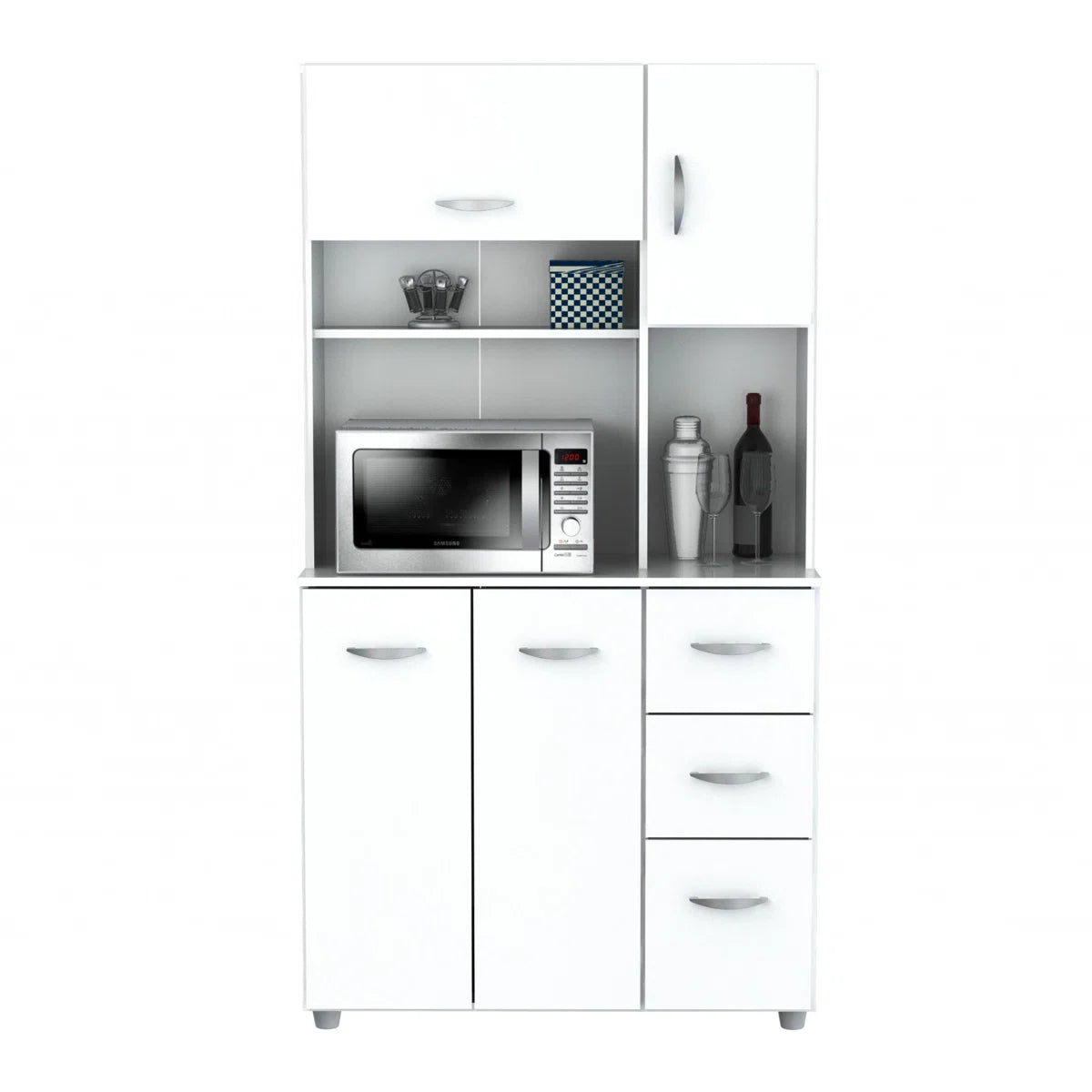 Microwave Stands:  66.1'' Kitchen Pantry Cabinet – Freestanding Microwave Stand with Storage Shelves & Cabinets