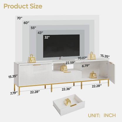 tv panel: 70" fluted TV stand fits 75" TVs, glossy finish, wave design