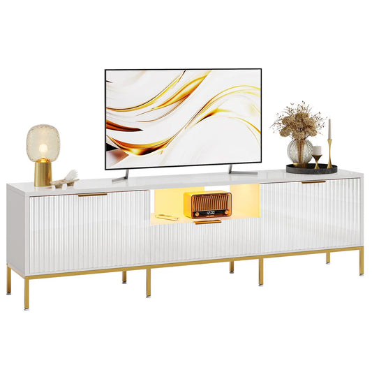 tv panel: 70" fluted TV stand fits 75" TVs, glossy finish, wave design