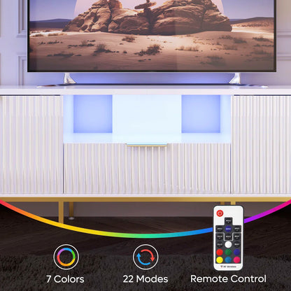 tv panel: 70" fluted TV stand fits 75" TVs, glossy finish, wave design