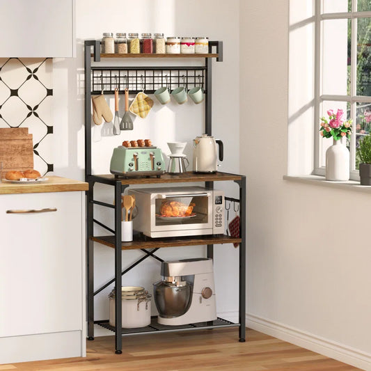 Kitchen Racks: 21.65'' Compact Industrial-Style Kitchen Rack with Microwave and Storage