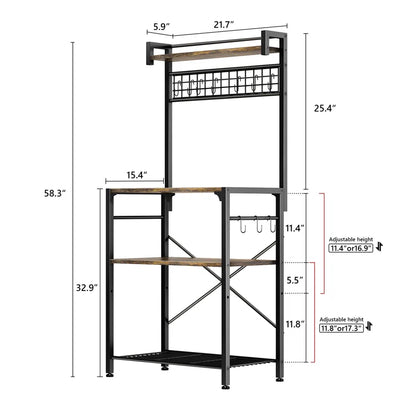Kitchen Racks: 21.65'' Compact Industrial-Style Kitchen Rack with Microwave and Storage