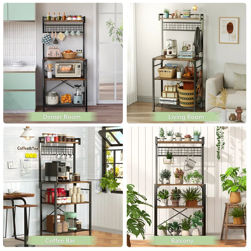 Kitchen Racks: 21.65'' Compact Industrial-Style Kitchen Rack with Microwave and Storage