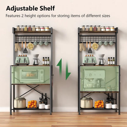 Kitchen Racks: 21.65'' Compact Industrial-Style Kitchen Rack with Microwave and Storage