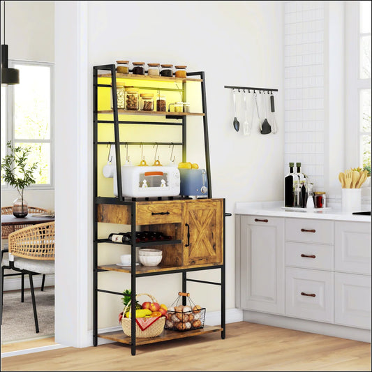 Kitchen Rack: LED Lights with Power Outlet on Baker's Rack