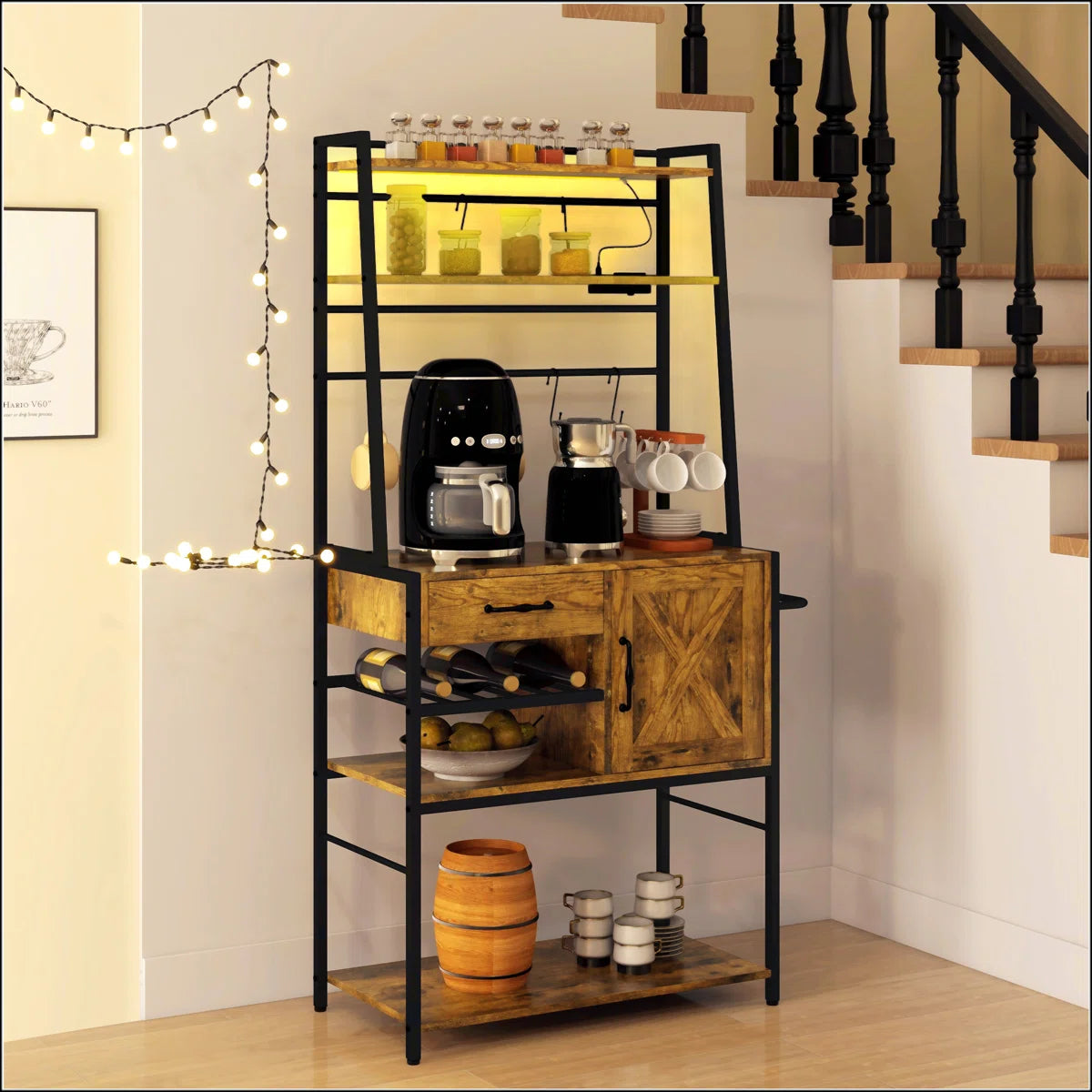 Kitchen Rack: LED Lights with Power Outlet on Baker's Rack
