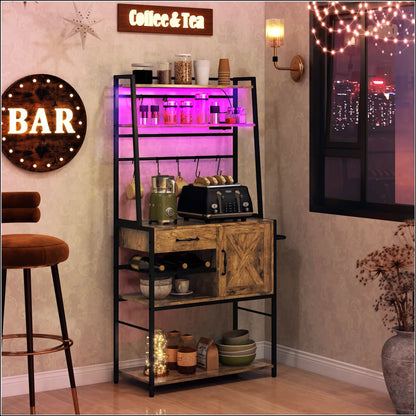 Kitchen Rack: LED Lights with Power Outlet on Baker's Rack