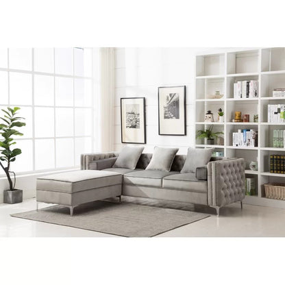L Shape Sofa Set: 104" Wide Velvet Reversible Modular Sofa