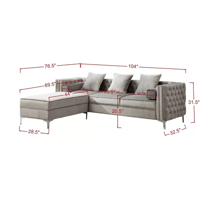 L Shape Sofa Set: 104" Wide Velvet Reversible Modular Sofa