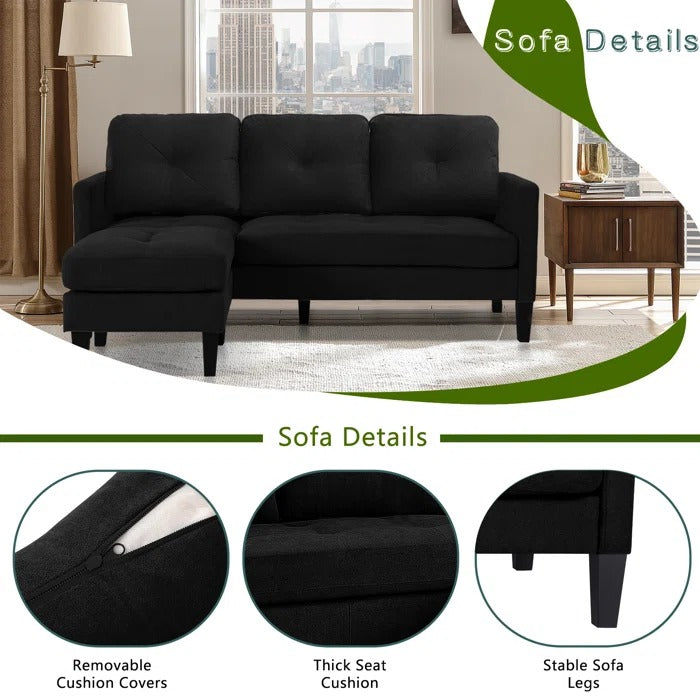 L Shape Sofa Set: 73.82" Wide Linen Upholstered Chaise Sectional