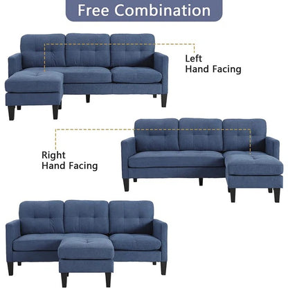 L Shape Sofa Set: 73.82" Wide Linen Upholstered Chaise Sectional
