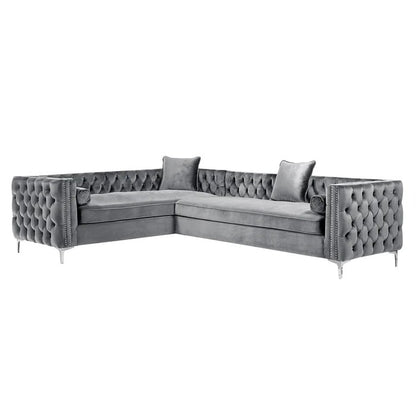 L Shape Sofa Set: Velvet Tufted Metal Y-Leg Left Facing Corner Sectional Sofa