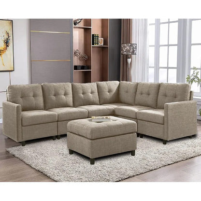 L Shape ofa Set: Modular Sofa & Chaise with Ottoman