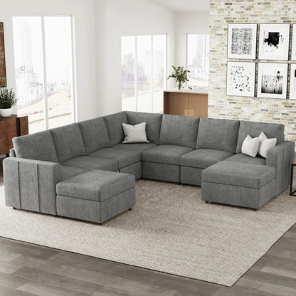 7 Seater Sofa Set:  L-Shaped 107” Wide Modular Sectional Couch